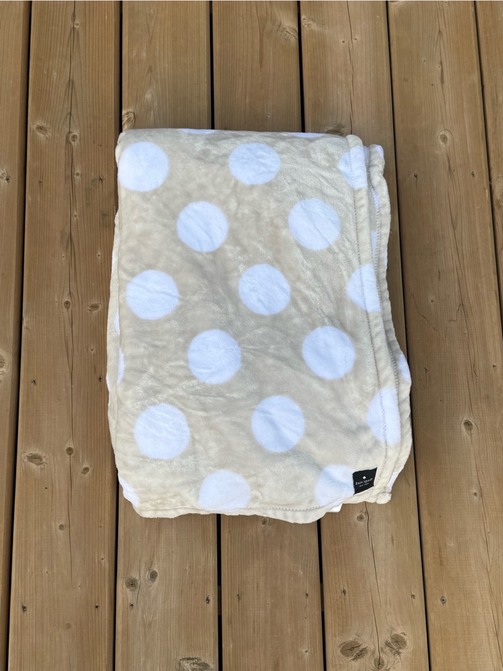 kate spade Cream and White Polka Dot Plush Throw Blanket